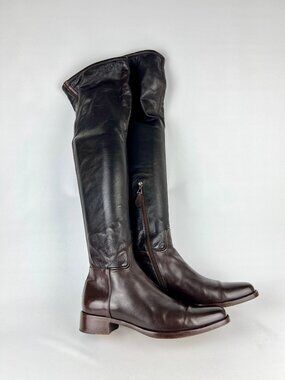Alaia Womens Brown Leather Over the Knee Boots Low Heel Italy size EU 40 US 10